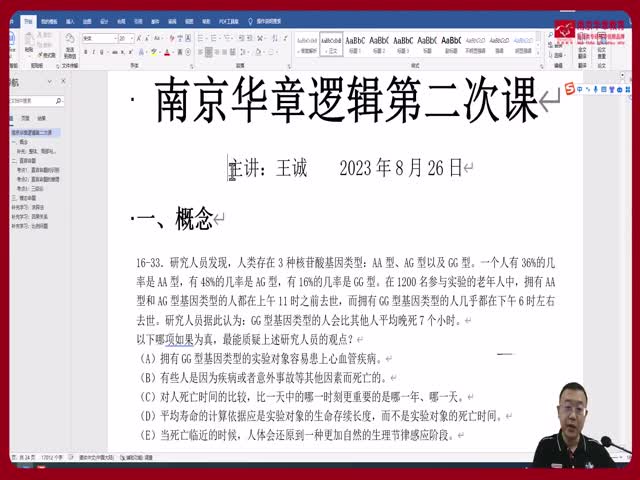 2023年8月26日王誠老師邏輯課（直言命題）